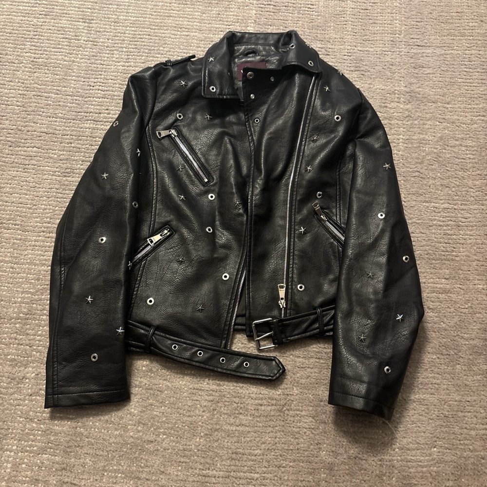 Vigoss Black Leather Jacket with Silver Studs